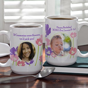 Personalized Photo Coffee Mug for Her - Floral Design - 8162