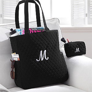 Personalized Quilted Tote Bag  Makeup Bag Set - 8250