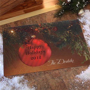 Personalized Christmas Doormat - Red Ornament - 8885