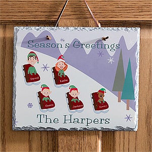 Personalized Winter Wall Decorations - Sledding Family Slate Plaque - 9185
