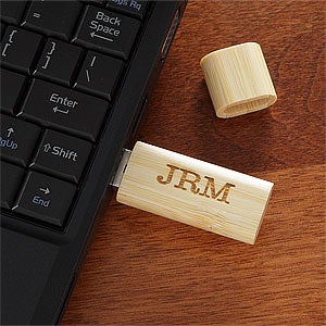 Personalized USB Flash Drive - Engraved Monogram - Bamboo - 9218