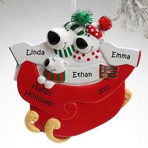 Personalized Christmas Ornaments - Polar Bear Family - 9356