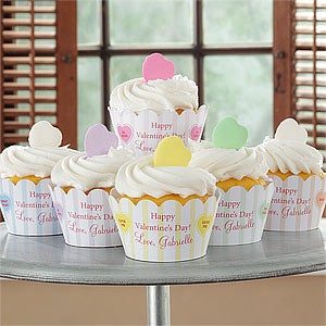 Personalized Valentine's Day Cupcake Wrappers - Candy Hearts - 9383
