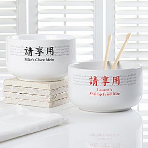 Personalized Stoneware Bowls - Health Food Friends Chinese Characters - 9440