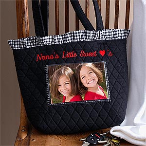 Embroidered Quilted Photo Tote Bag - 9704