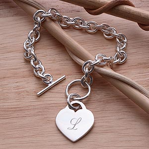 Personalized Sterling Silver Heart Bracelet for Her - 9730