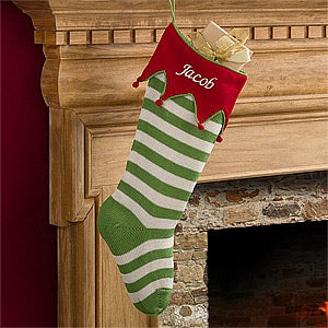 Personalized Knit Christmas Stockings - Seasonal Stripes - 9785