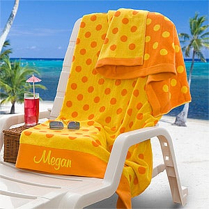 Personalized Oversized Beach Towels - Polka Dots - 9789