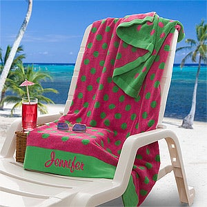 Personalized Oversized Beach Towels - Polka Dots - 9789
