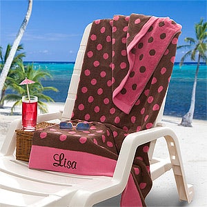 Personalized Oversized Beach Towels - Polka Dots - 9789