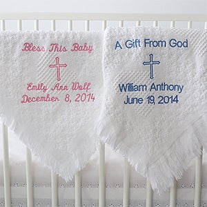 Personalized Baby Christening Blanket - Embroidered Cross - 9803