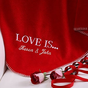Embroidered Red Fleece Throw Blanket - Love Is Design - 9836