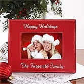 Horizontal Red Leather Personalized Christmas Picture Frame