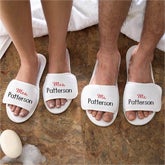 Embroidered Terry Cloth Spa Slippers - Mr and Mrs Collection - 3348