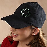 Rhinestone Shamrock Black Twill Hat