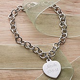 Personalized Silver Heart Charm Girls Bracelet - 2 Line
