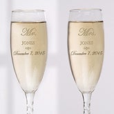 Personalized Crystal Wedding Champagne Flutes - Mr and Mrs Collection - 3706