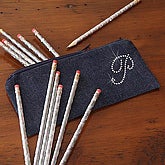 Rhinestone Monogram Denim Case & Pencil Set