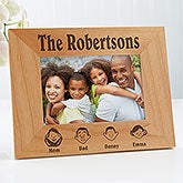 Engraved Family Characters Wood Picture Frame - 4599