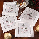 Ho Ho Ho! Personalized Linen Cocktail Christmas Napkin Set