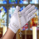 Little Lady Embroidered White Satin Gloves