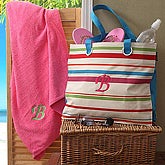 Initial Monogram Personalized Beach Bag - Striped, Personalized Beach Towel with Initial Monogram