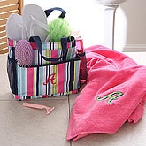 Personalized Dorm Shower Caddy - Striped, Initial Monogram Bath Towel