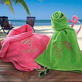 Personalized Green Beach Towel - Umbrella Design, Pink Beach Towel - Flip Flop Design