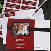 Personalized Photo Moving Announcements - Red Border, Self-Inking Address Stamp with Family Name