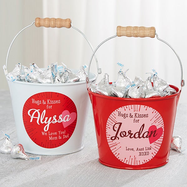 Personalized Mini Candy Bucket - Hugs & Kisses