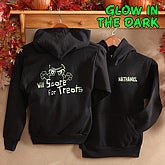 Personalized Glow-In-The Dark Halloween Sweatshirt - Will Scare for Treats, T-Shirt - Will Scare for Treats