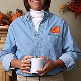 Halloween >> Jack-o-lantern? Embroidered Denim Shirt