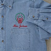 secondary_category(ies) nolink] >> Holiday Wreath&copy; Embroidered Denim Shirt