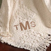 secondary_category(ies) nolink] >> Embroidered Monogram Basket Weave Afghan Blanket