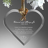 Wedding Anniversary Personalized Christmas Ornament - Engraved Glass Heart - 7718