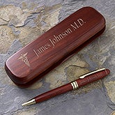 Engraved Rosewood Pen And Case Set - Medical Style