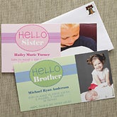Photo Baby Birth Announcements - Hello Brother, Hello Sister - 8066