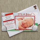 Baby Boy Personalized Photo Birth Announcements - Baseball Slugger - 8088 Baby Boy Personalized Photo Birth Announcements - Baseball Slugger - 8088