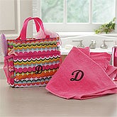 Personalized Pink Towel with Initial Monogram, Shower Caddy with Initial Monogram - Dream Dots