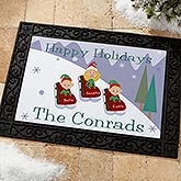 Personalized Holiday Doormats - Sledding Family - 9184