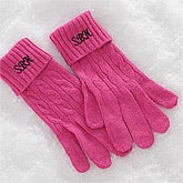 Ladies Personalized Black Knit Gloves, Pink Knit Gloves