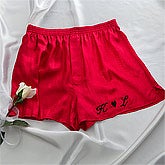 Embroidered Red Silk Boxer Shorts - 9343
