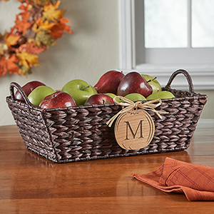 Fall Basket with Personalized Wood Pumpkin - Initial