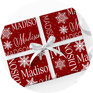 Personalized gift wrapping paper with the name, Madison, written on it