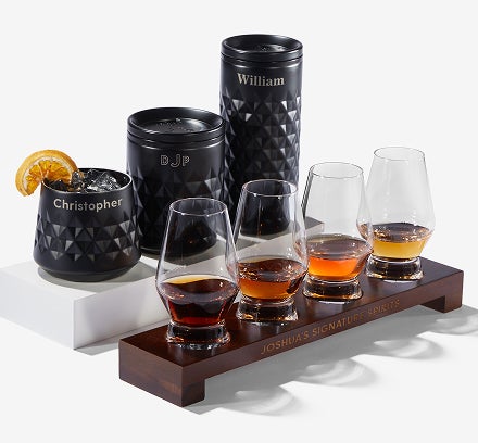 Beer Tasting Glasses and black tumblers