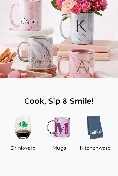 Cook, Sip, & Smile! Drinkware, Mugs, and Kitchenware