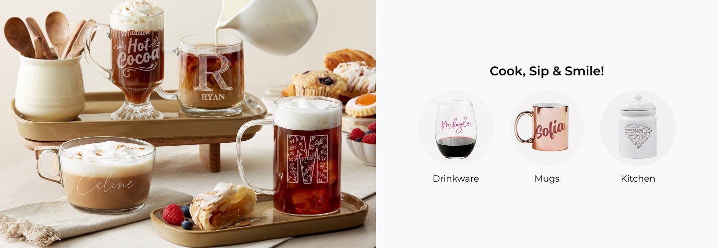 Cook, Sip, & Smile! Drinkware, Mugs, and Kitchenware