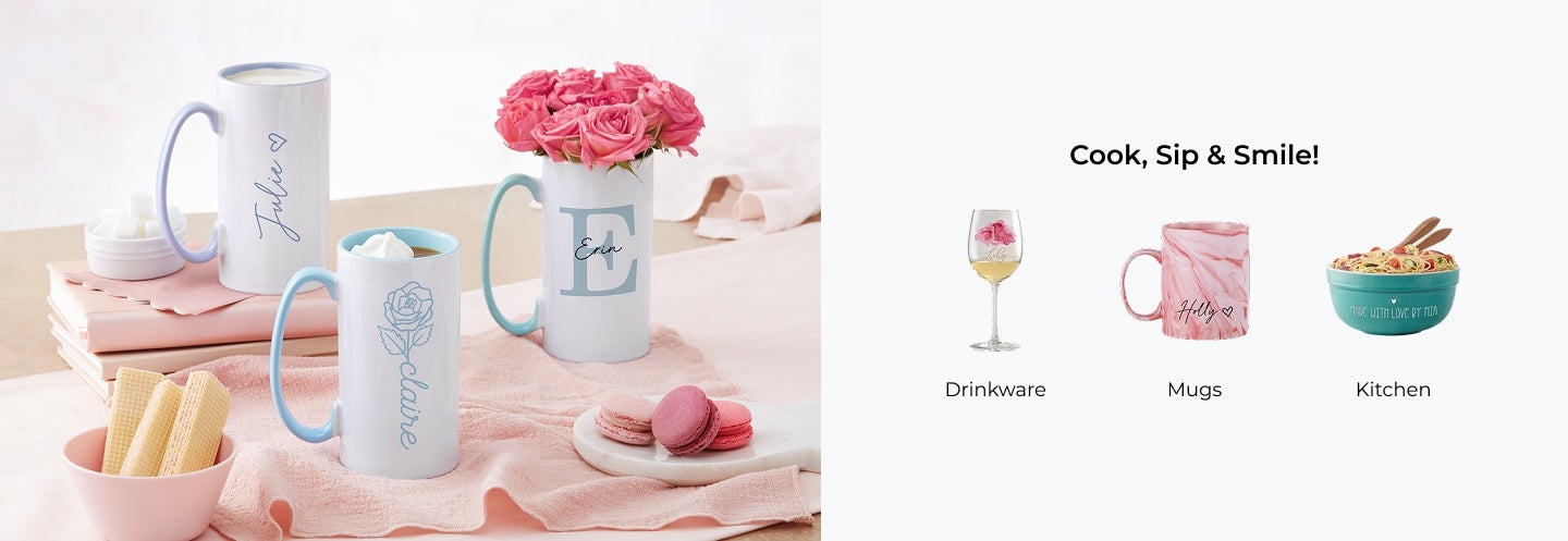 Cook, Sip, & Smile! Drinkware, Mugs, and Kitchenware