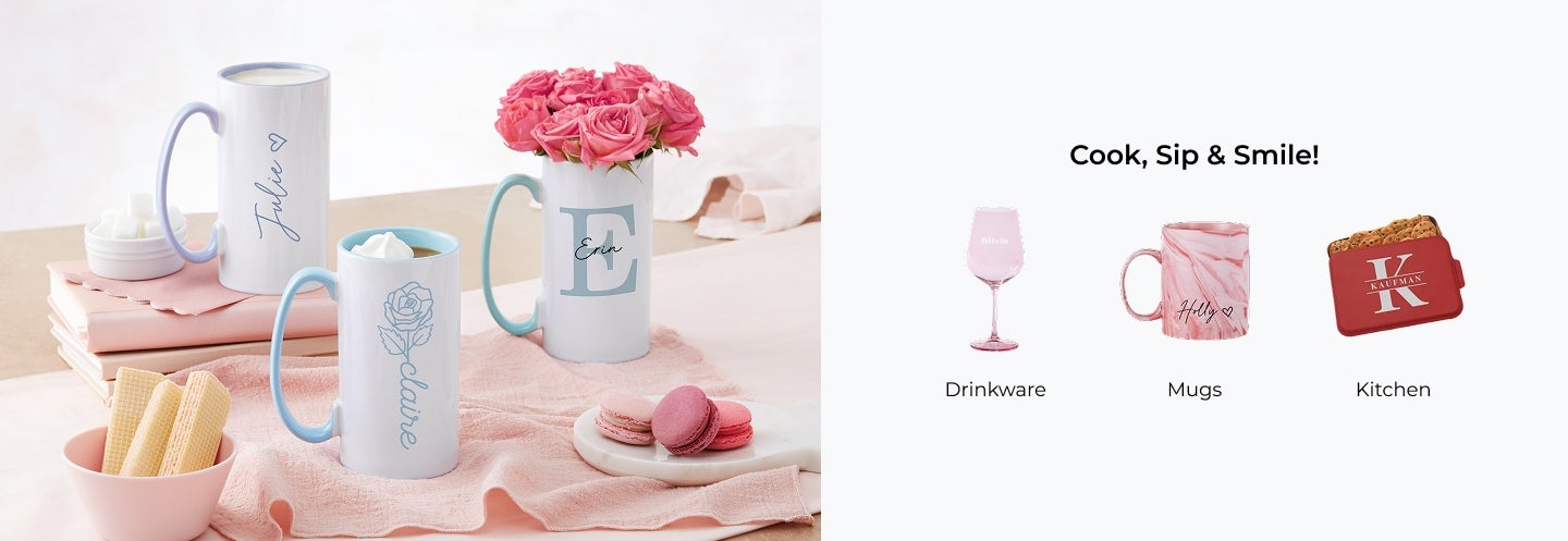 Cook, Sip, & Smile! Drinkware, Mugs, and Kitchenware