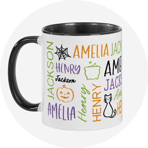 A Halloween Themed Travel Mug With A Pumpkin And The Name, Written On It